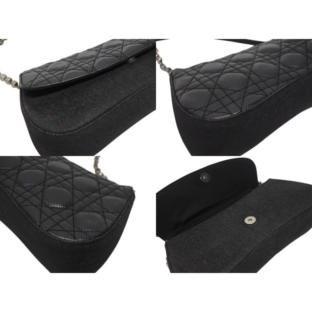 Dior Cannage Shoulder Bag Dark Gray Denim Leather Black Chain Strap - Picture 6 of 9
